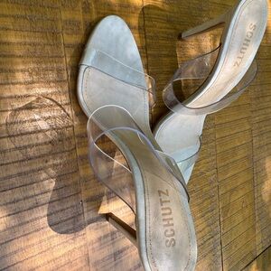 SCHUTZ Beige High Heel Sandals with Clear Straps